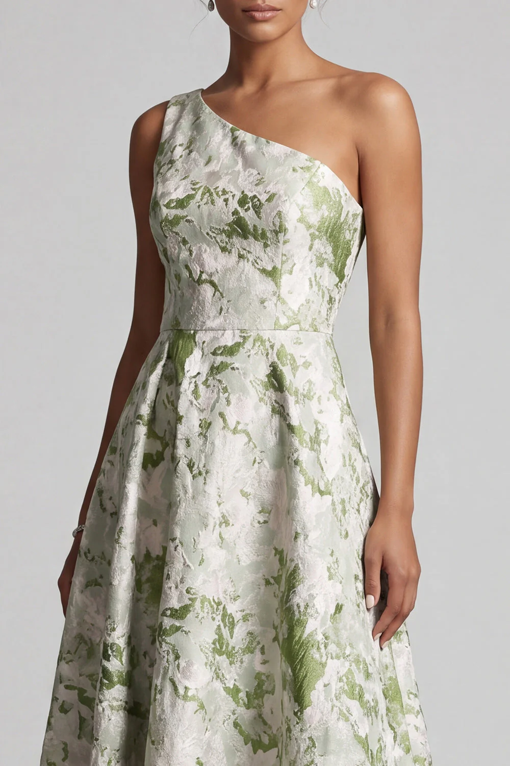 Robe de mère de la mariée à une épaule vert clair imprimée en lignes - Image 4