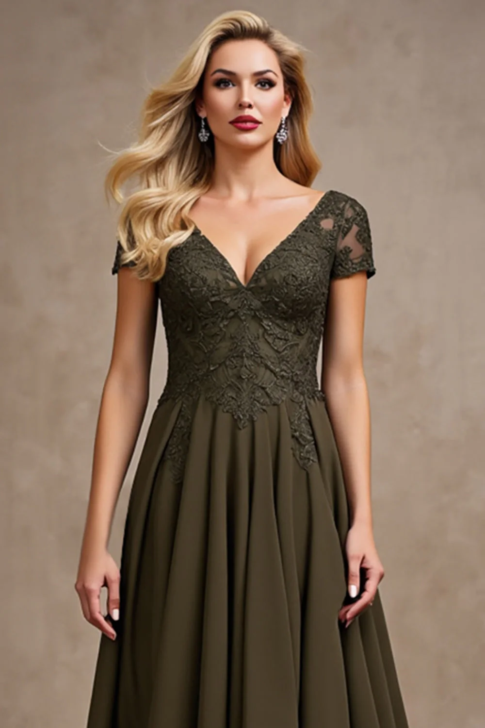 Robe de mère de la mariée asymétrique en satin olive haute basse - Image 4