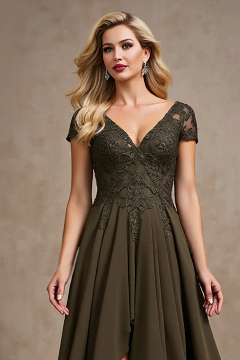 Robe de mère de la mariée asymétrique en satin olive haute basse - Image 6