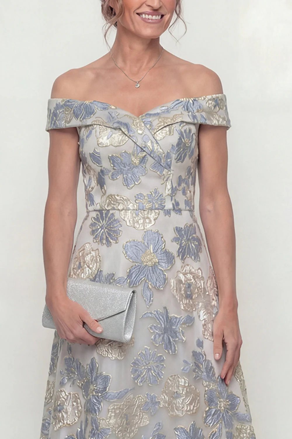Robe de mère de la mariée Blu poussiéreux A Line Fleur décollée - Image 3