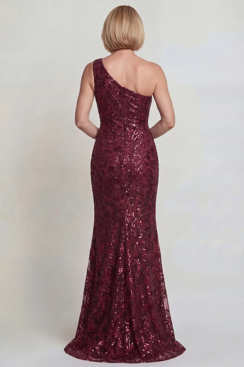 Robe de mère de la mariée borgogne borgonne scintillante à une épaule avec sequins - Image 2