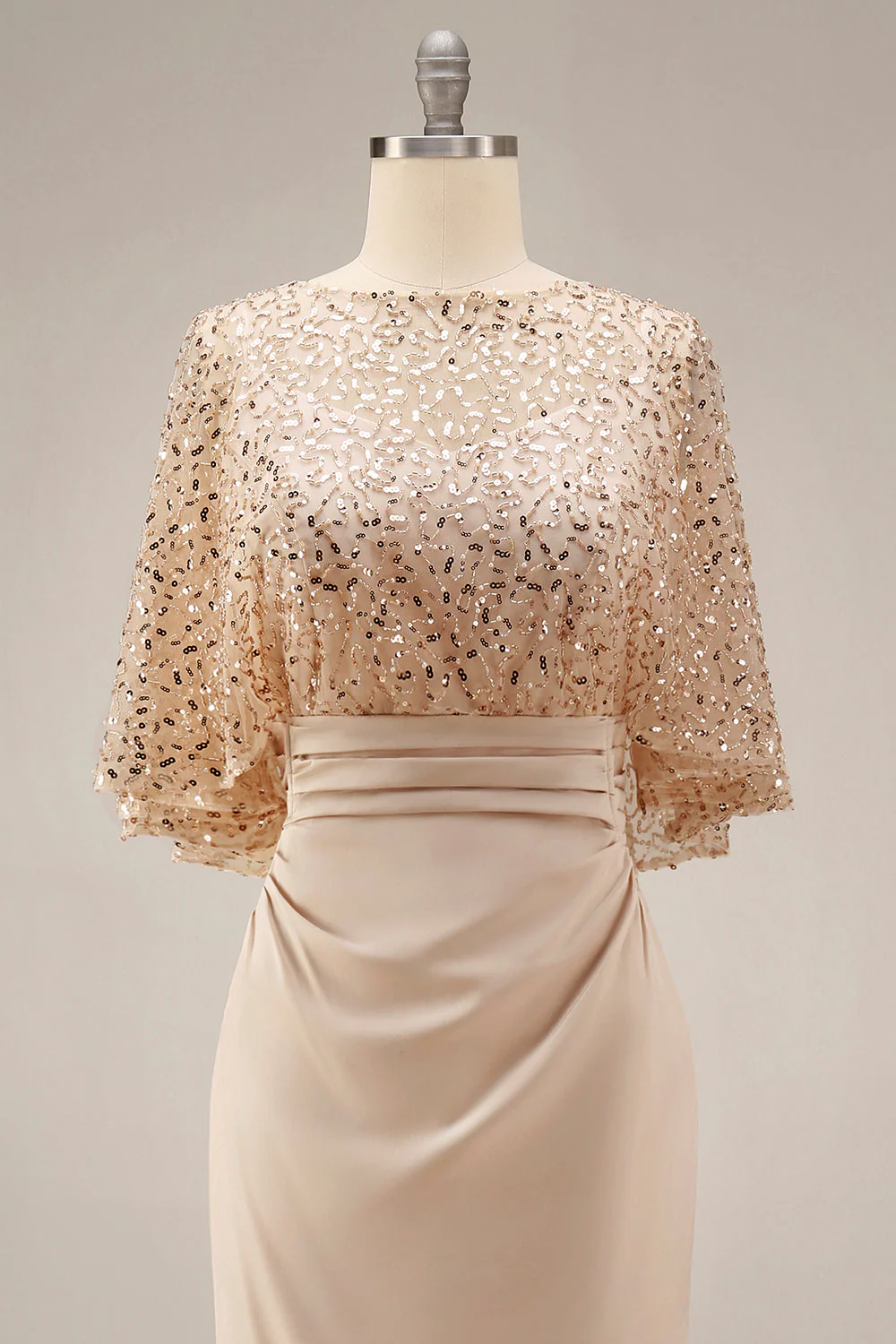 Robe de mère de la mariée en champagne scintillante Longue paillette Sequins de la mariée - Image 4