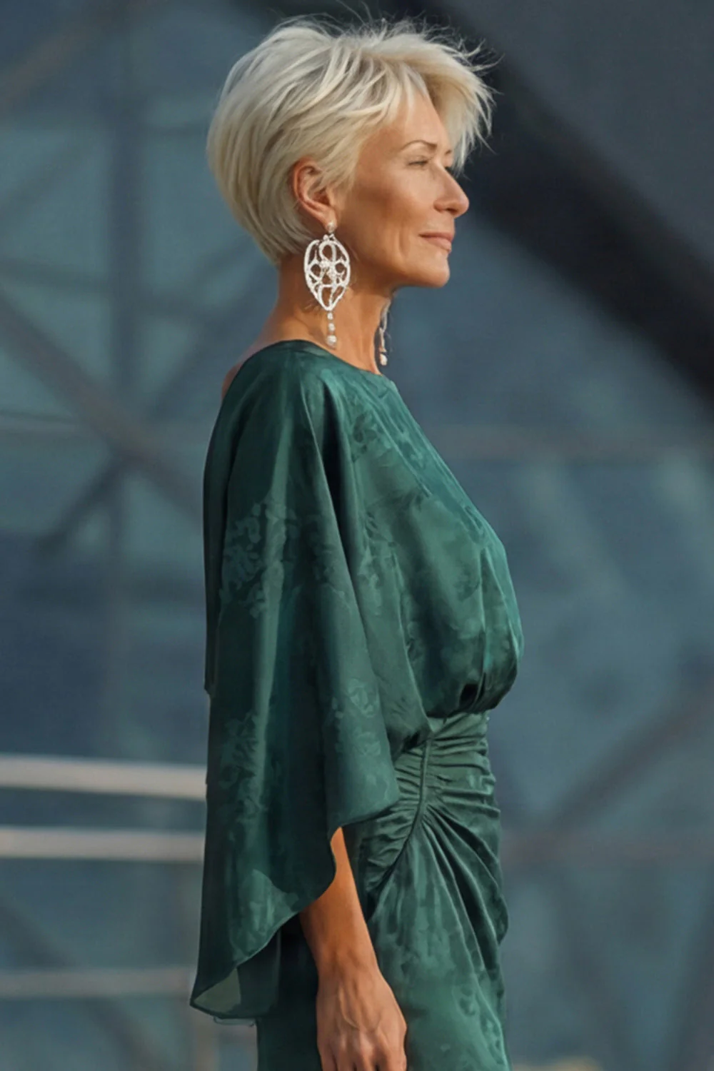 Robe de mère de la mariée en fourreau de jacquard en pin avec demi-manches - Image 6