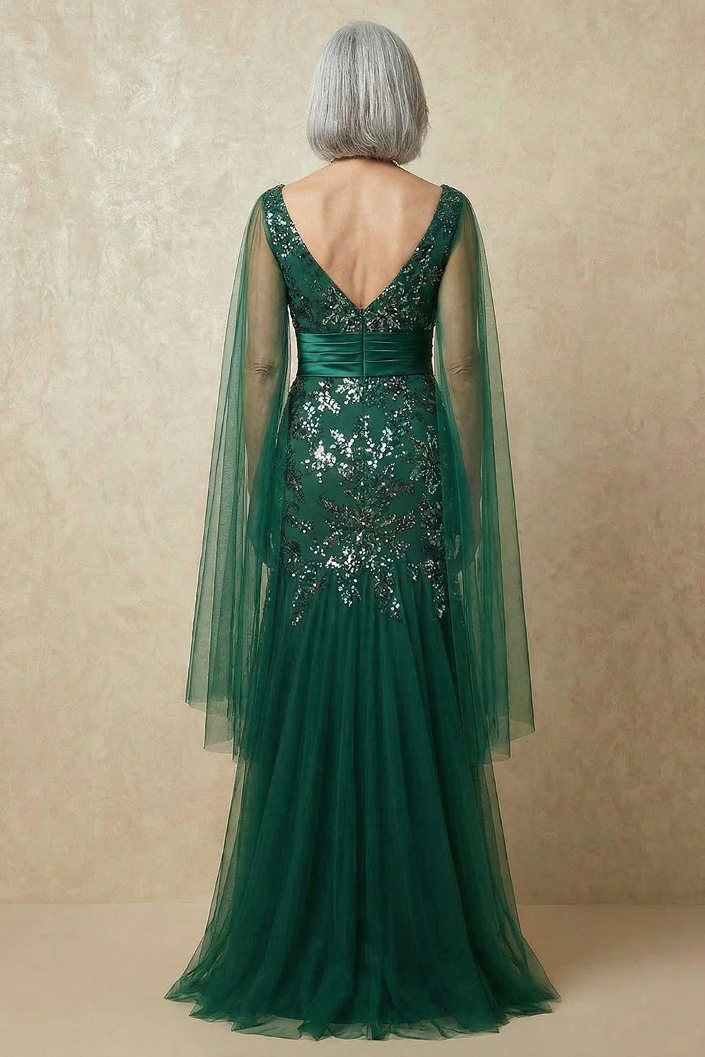 Robe de mère de la mariée en sirène scintillante et sequins vert foncé - Image 3