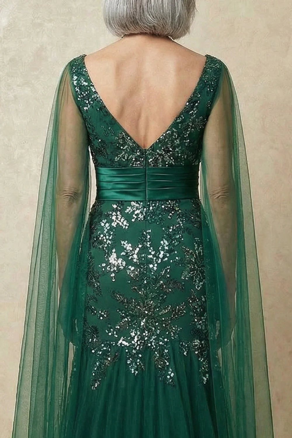 Robe de mère de la mariée en sirène scintillante et sequins vert foncé - Image 5