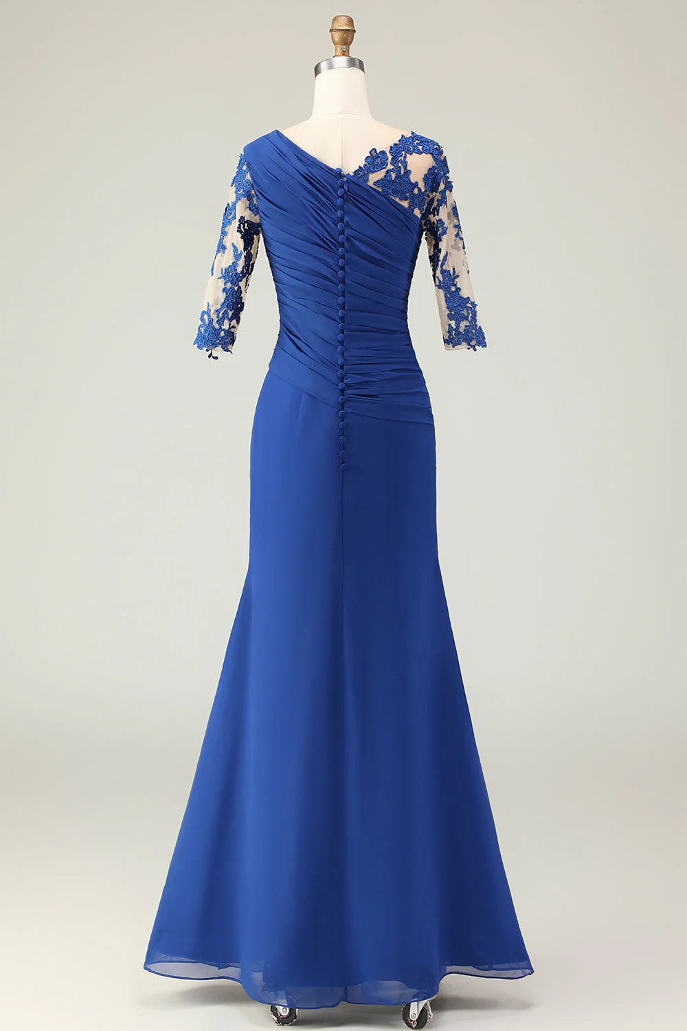 Robe de mère de la mariée froncée appliquée sirène bleu royal avec manches - Image 2