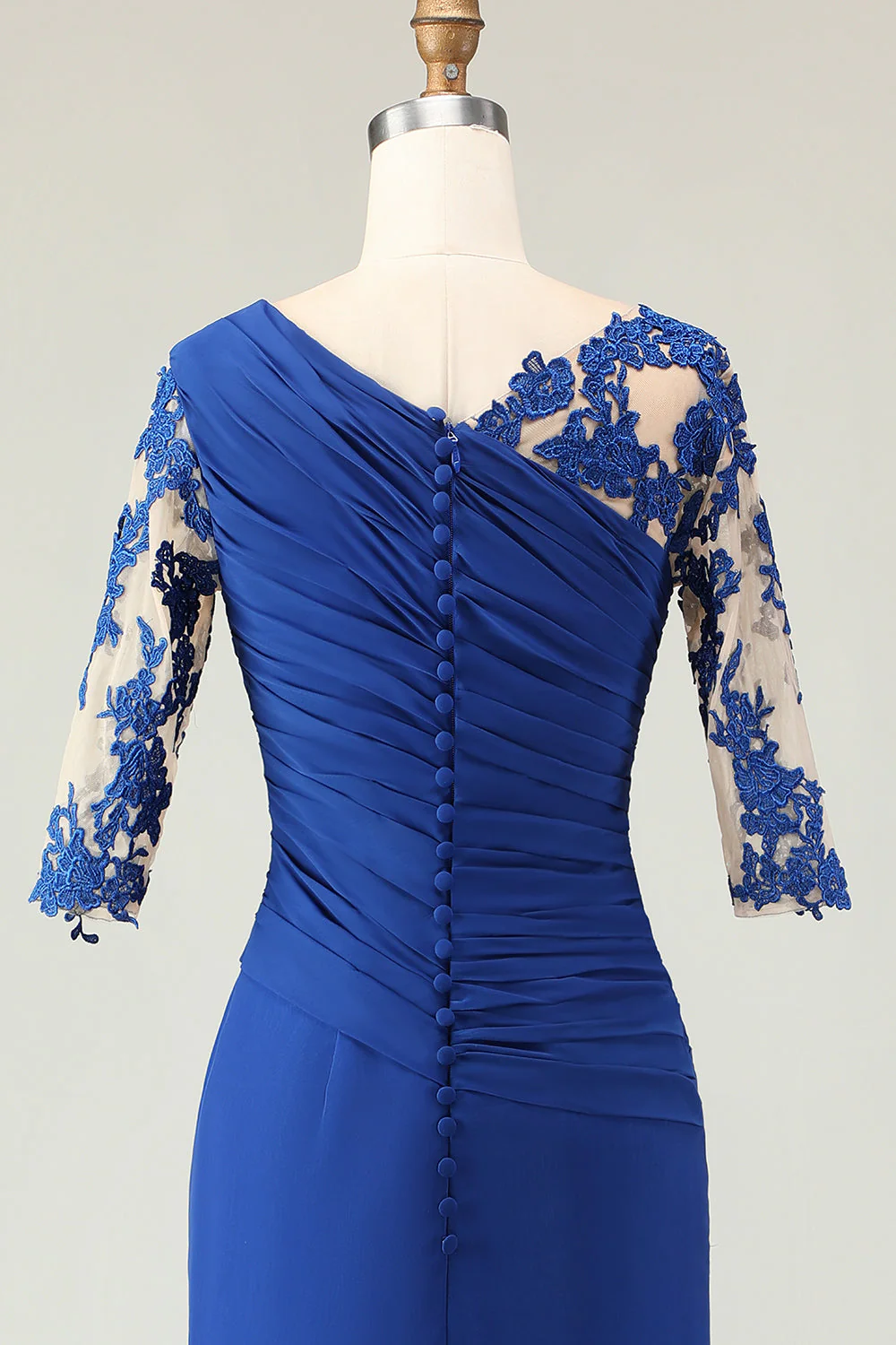 Robe de mère de la mariée froncée appliquée sirène bleu royal avec manches - Image 5