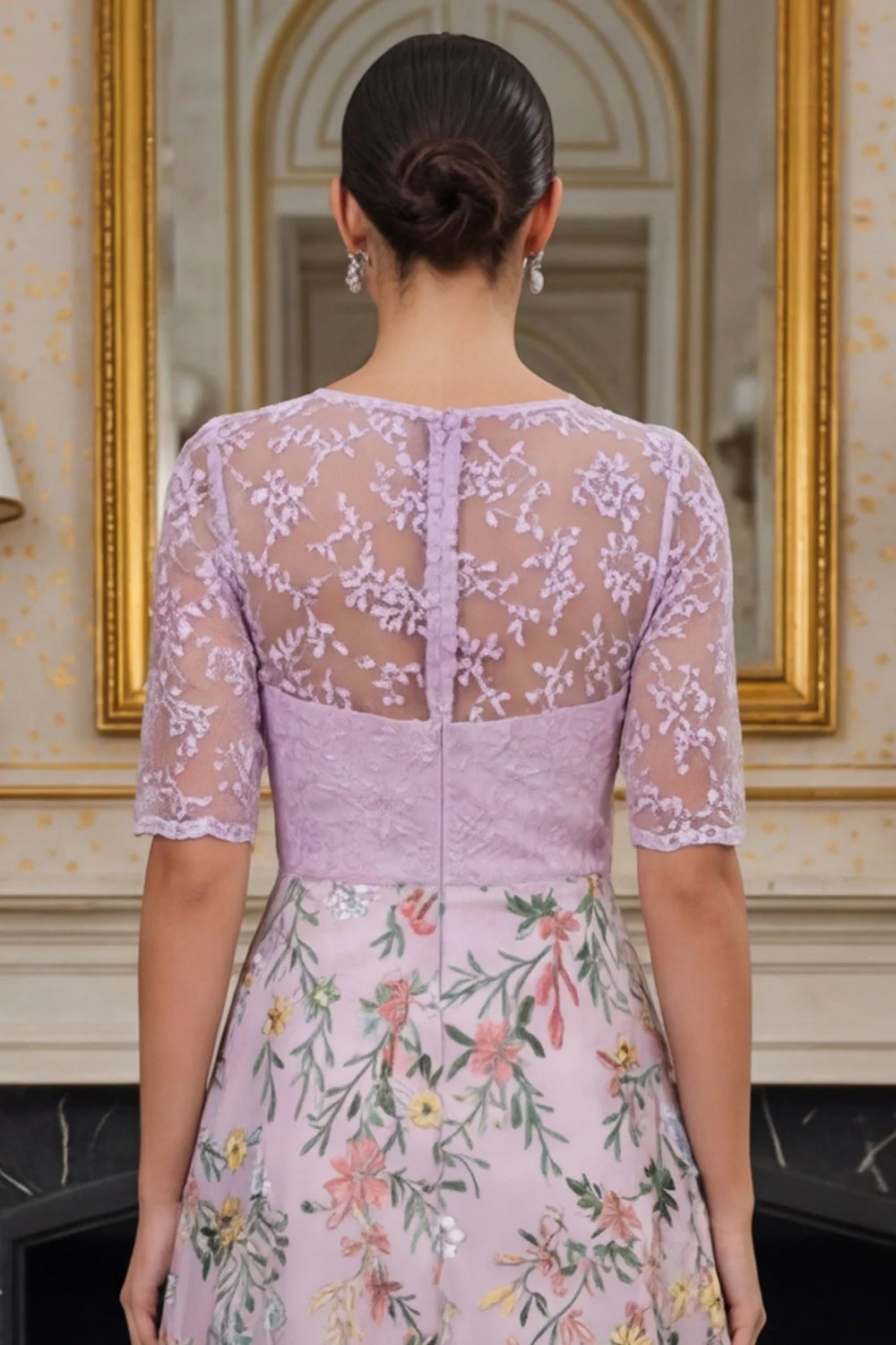 Robe de mère de la mariée longue à manches florales Lilas A avec broderies - Image 5
