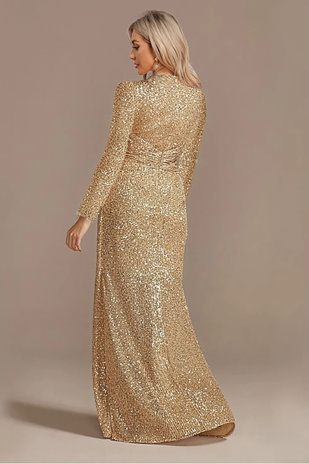 Robe de mère de la mariée marine scintillante à manches longues - Image 10