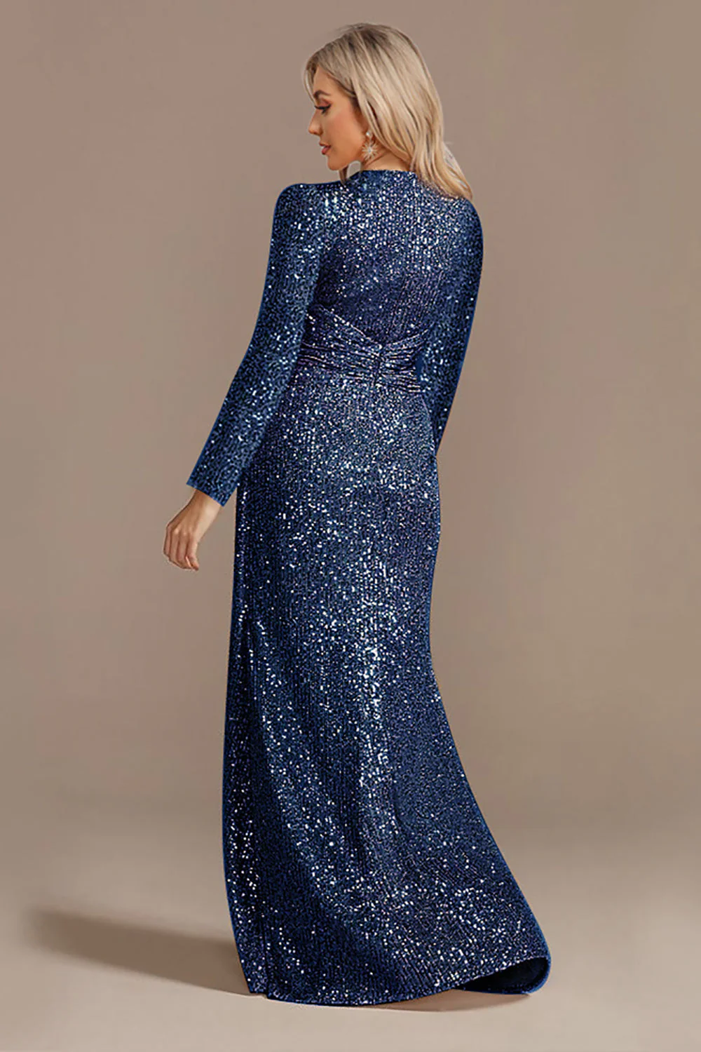 Robe de mère de la mariée marine scintillante à manches longues - Image 2