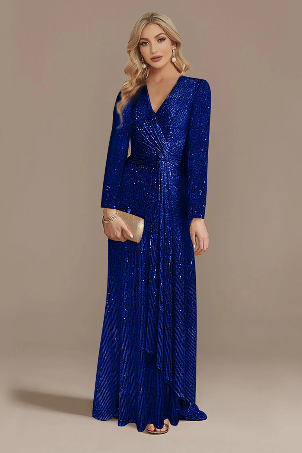Robe de mère de la mariée marine scintillante à manches longues - Image 4