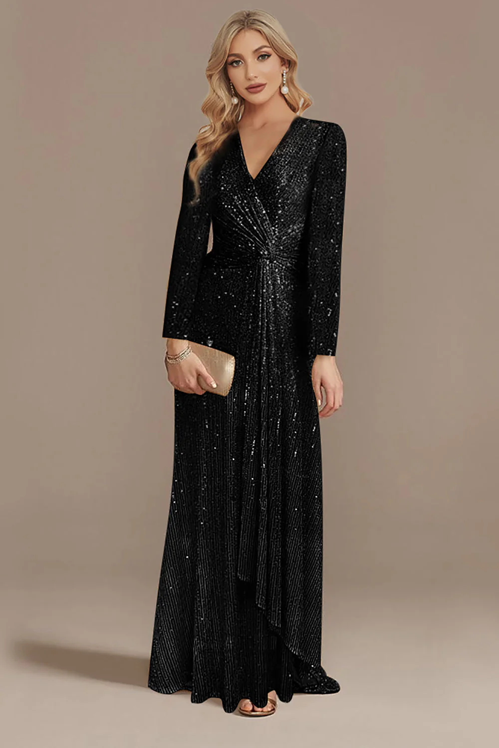 Robe de mère de la mariée marine scintillante à manches longues - Image 5
