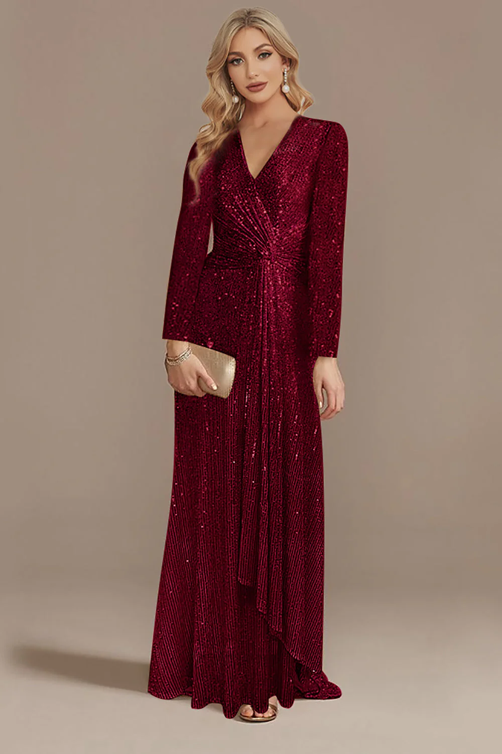 Robe de mère de la mariée marine scintillante à manches longues - Image 6