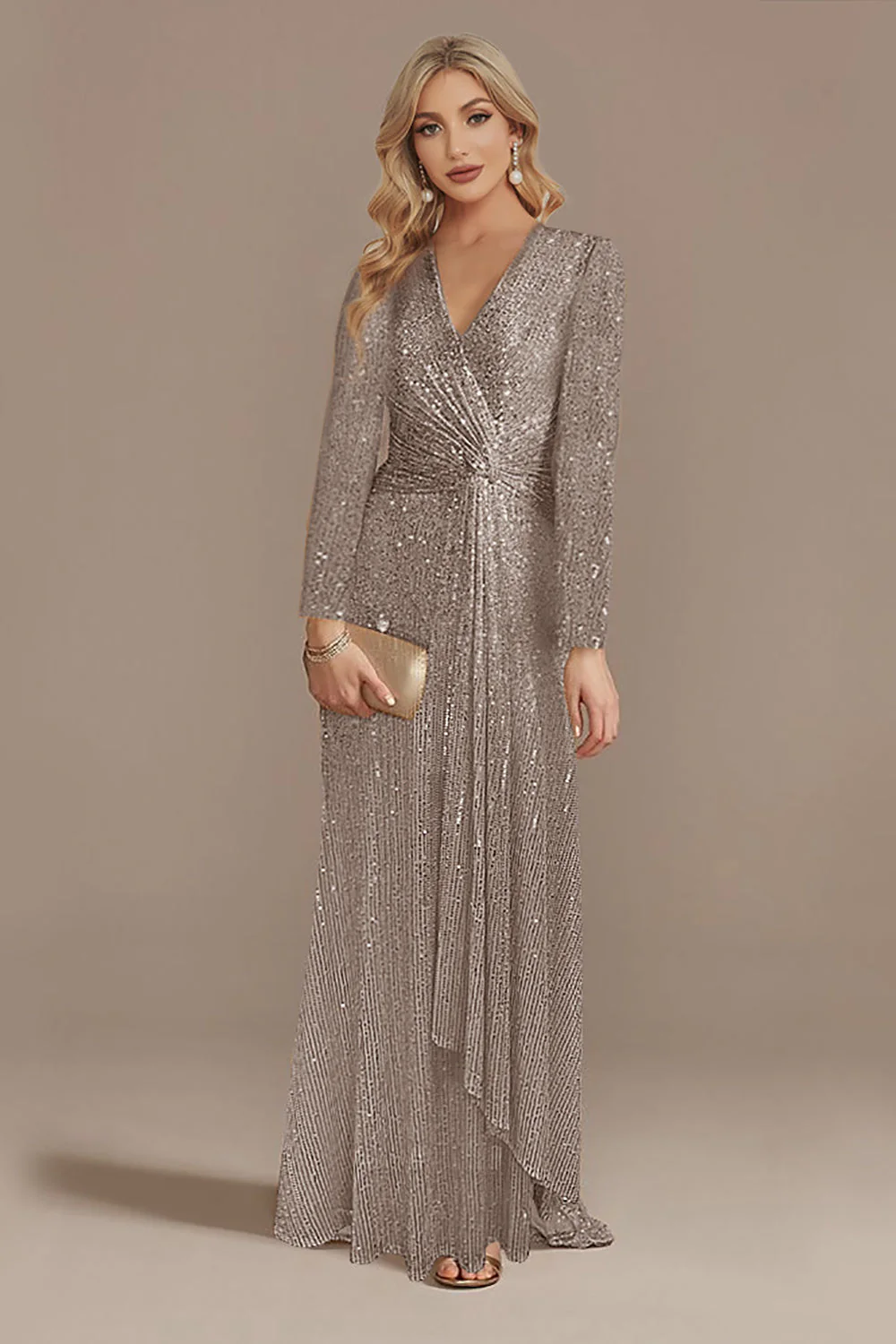 Robe de mère de la mariée marine scintillante à manches longues - Image 7