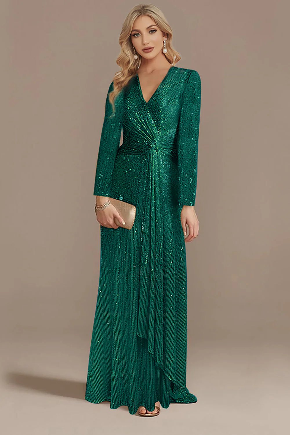 Robe de mère de la mariée marine scintillante à manches longues - Image 8