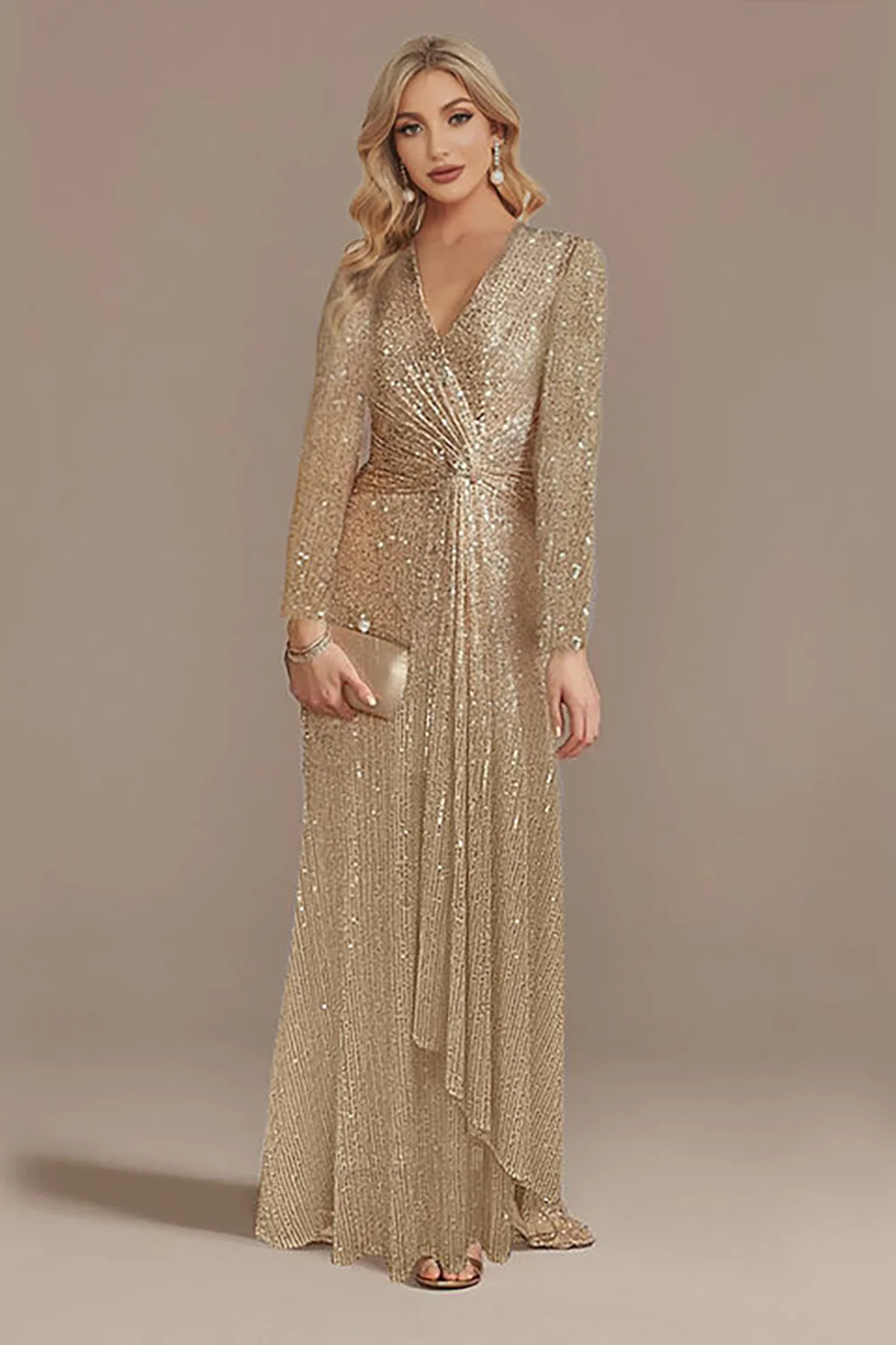 Robe de mère de la mariée marine scintillante à manches longues - Image 9