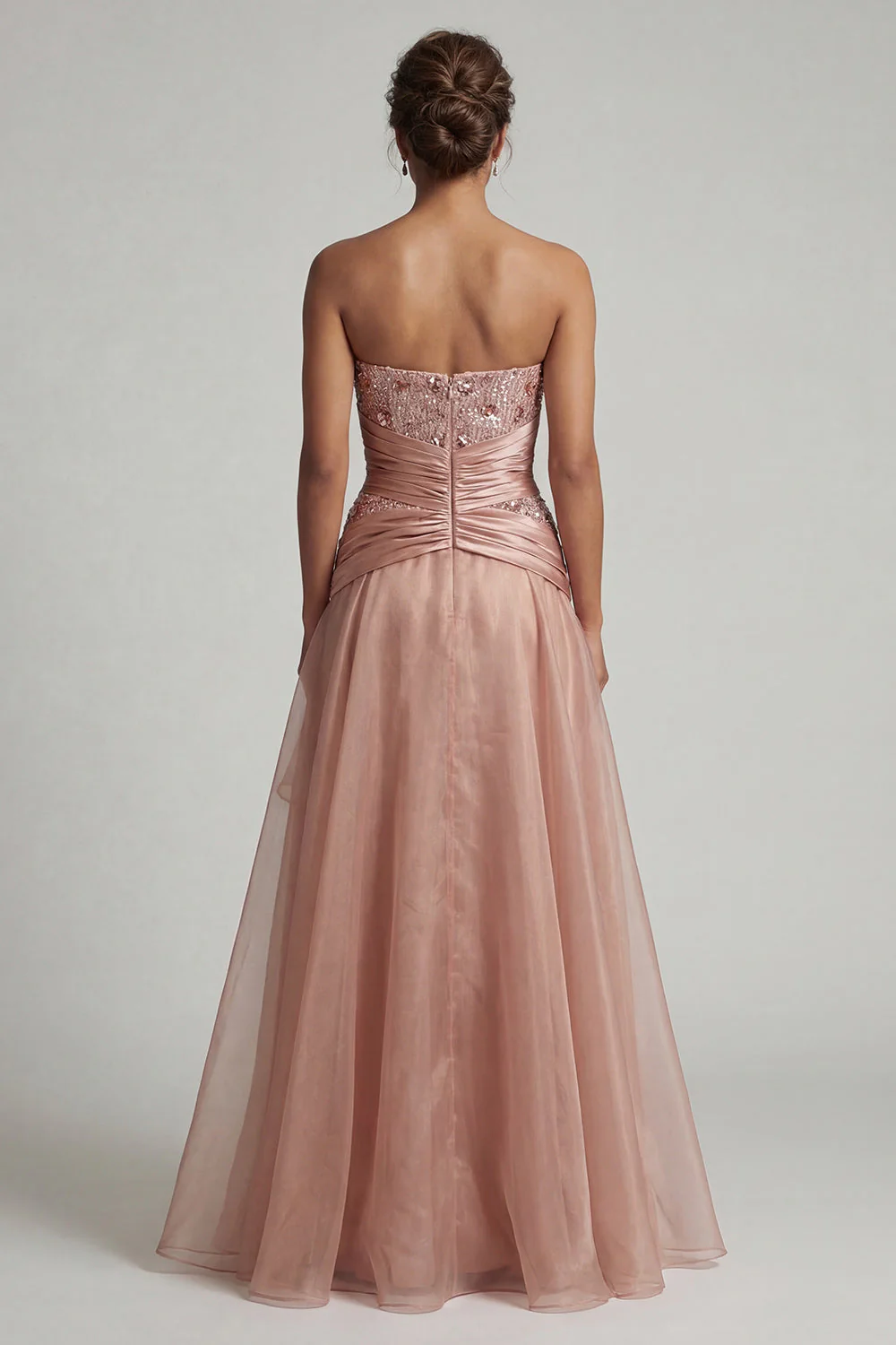 Robe de mère de la mariée rose poussiéreuse sans bretelles plissée longue A Line avec paillettes - Image 2