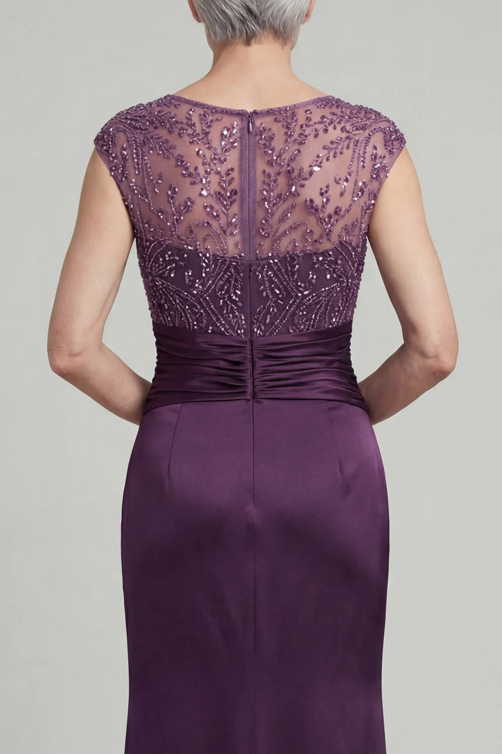 Robe de mère de mariée à col bateau à col bateau, violet foncé appliqué - Image 4