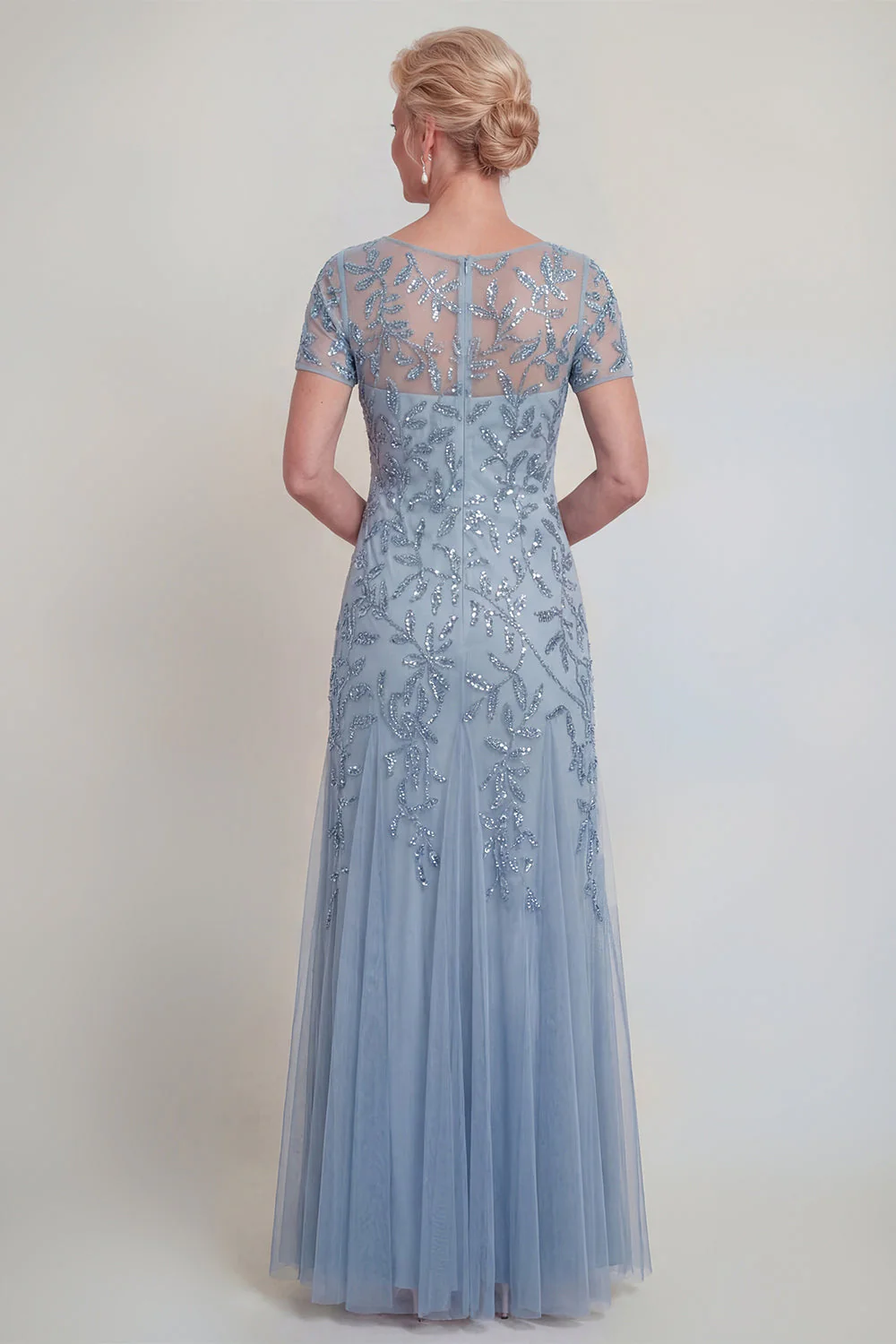 Robe de mère de mariée à col rond vert foncé appliquée - Image 10