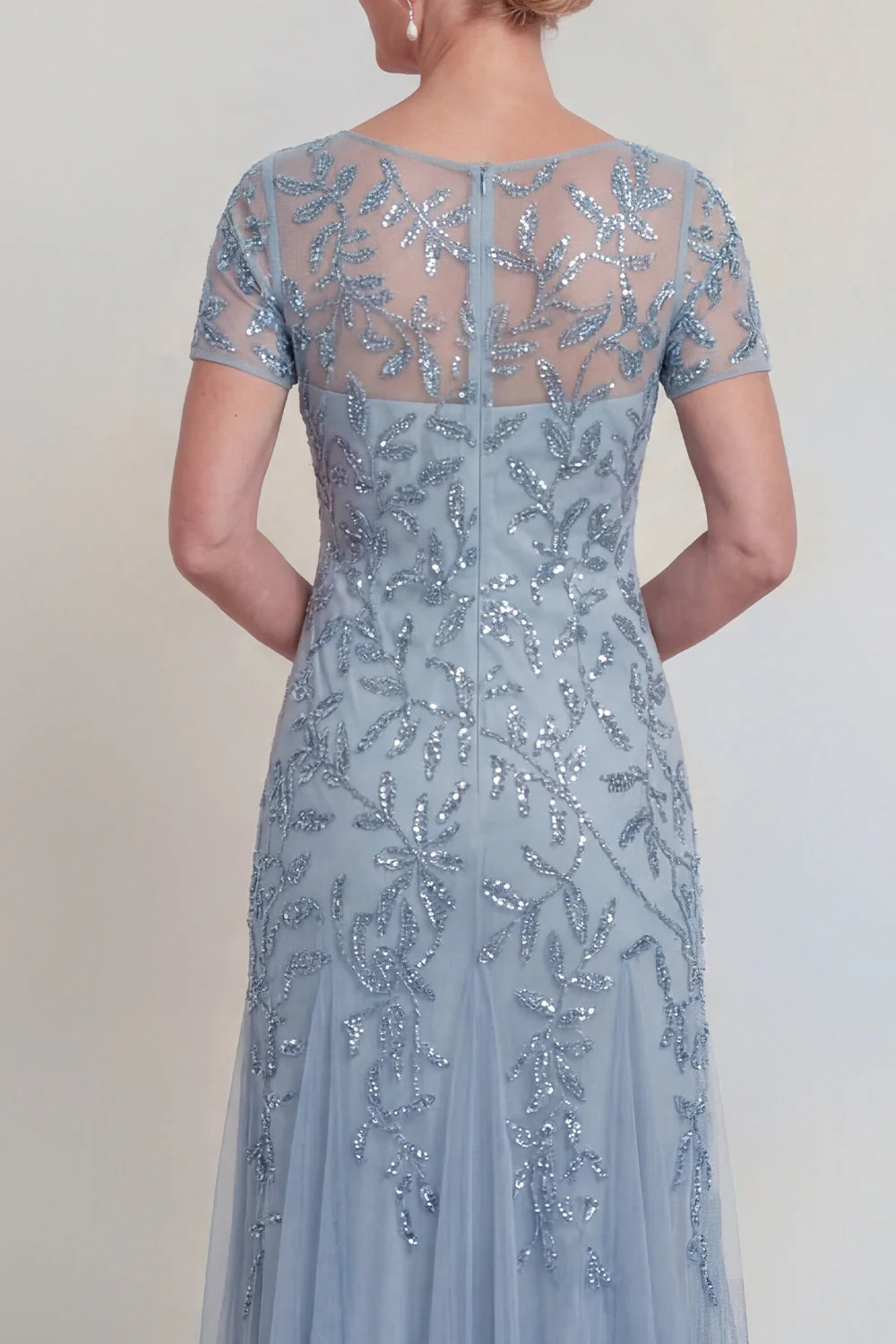 Robe de mère de mariée à col rond vert foncé appliquée - Image 12