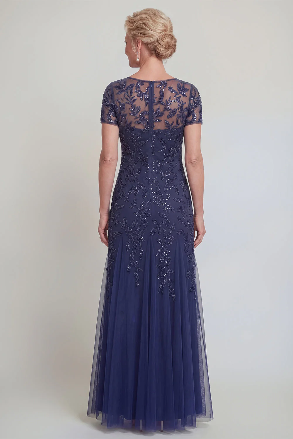 Robe de mère de mariée à col rond vert foncé appliquée - Image 6