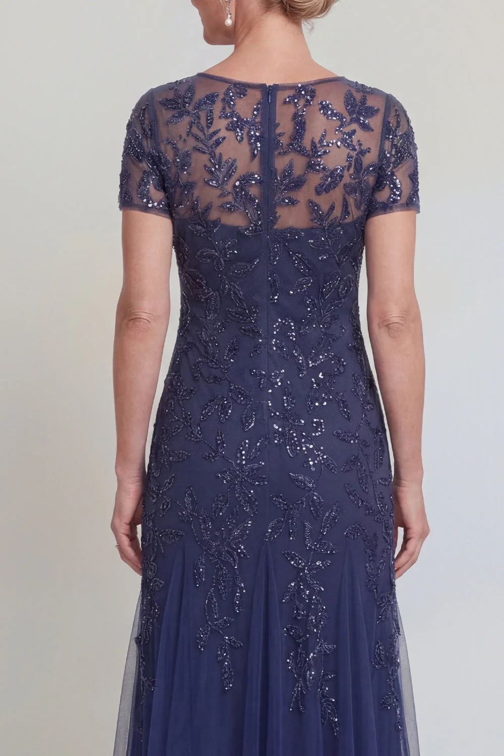 Robe de mère de mariée à col rond vert foncé appliquée - Image 8