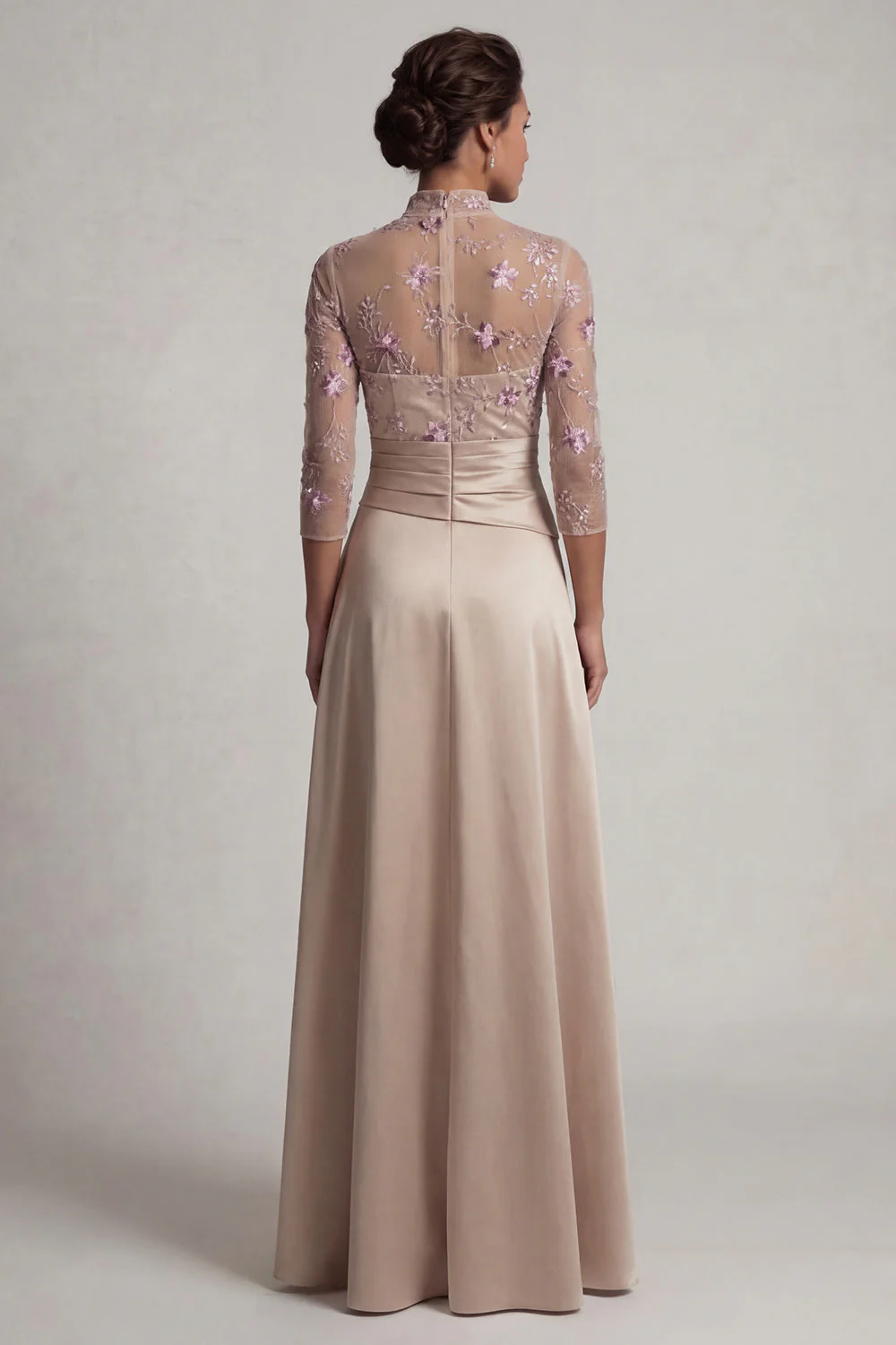 Robe de mère de mariée champagne à col haut, à col haut, fleur - Image 2
