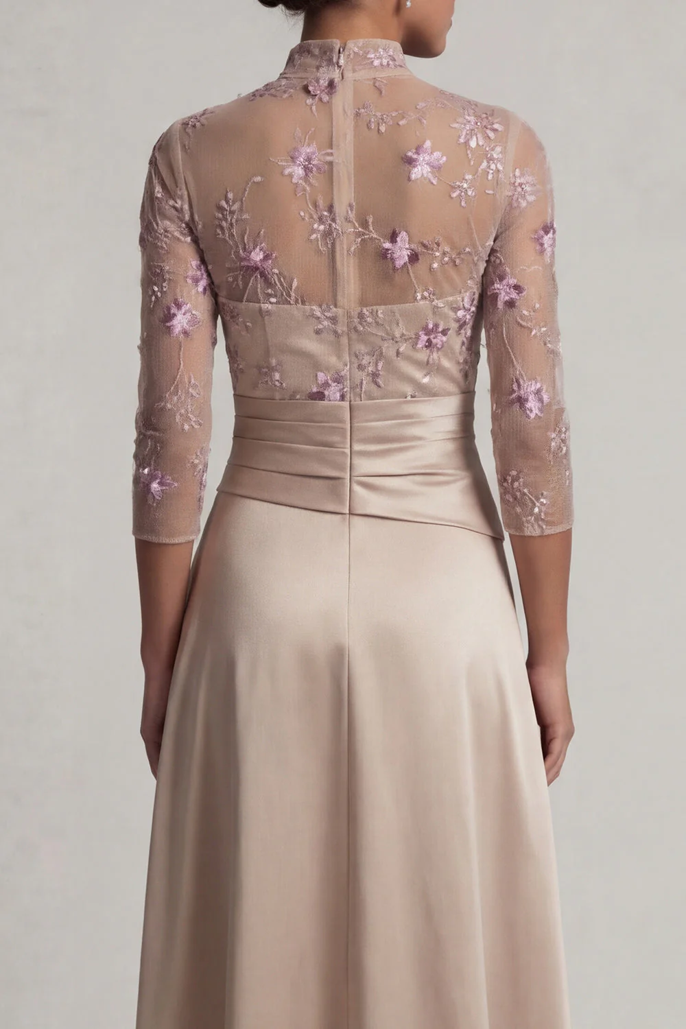 Robe de mère de mariée champagne à col haut, à col haut, fleur - Image 5