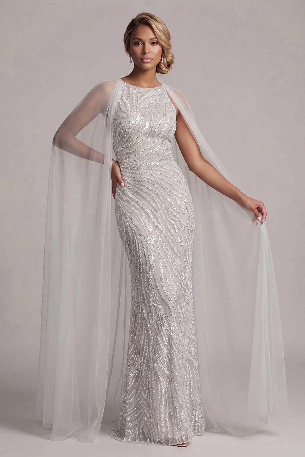 Robe de mère de mariée en ivoire de paillettes avec manches courtes - Image 3