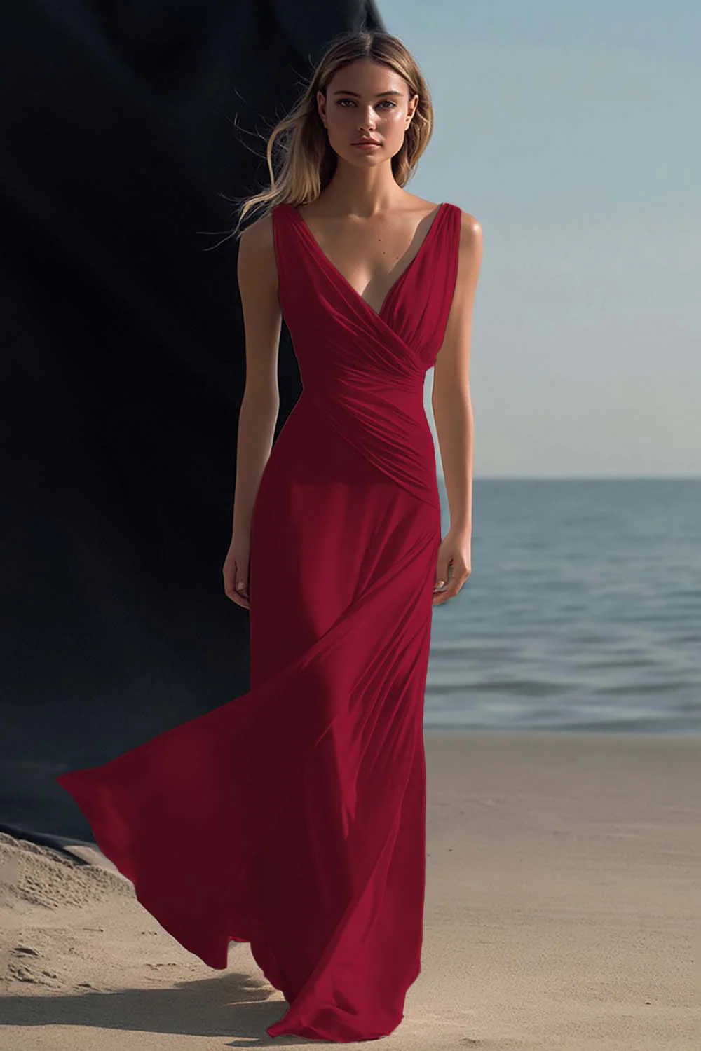 Robe de plage longue blanche style boho à col en V - Image 4