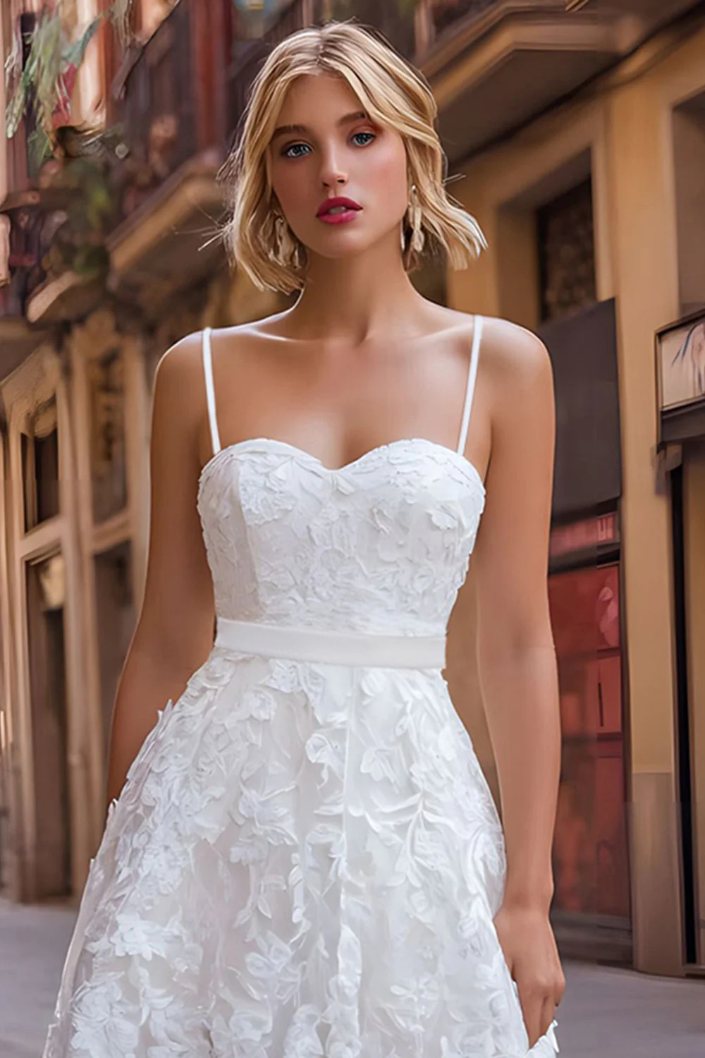 Robe de réception de mariage en dentelle à bretelles spaghetti blanches - Image 3