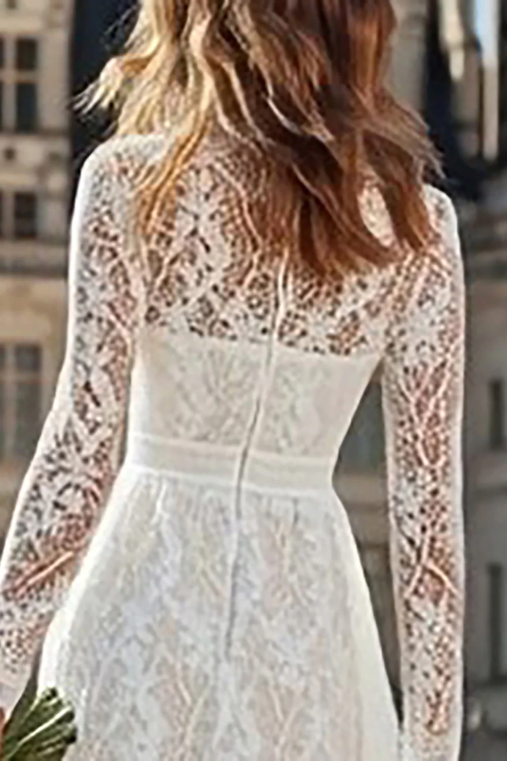 Robe de réception de mariage longue à col haut en dentelle fourreau ivoire - Image 4
