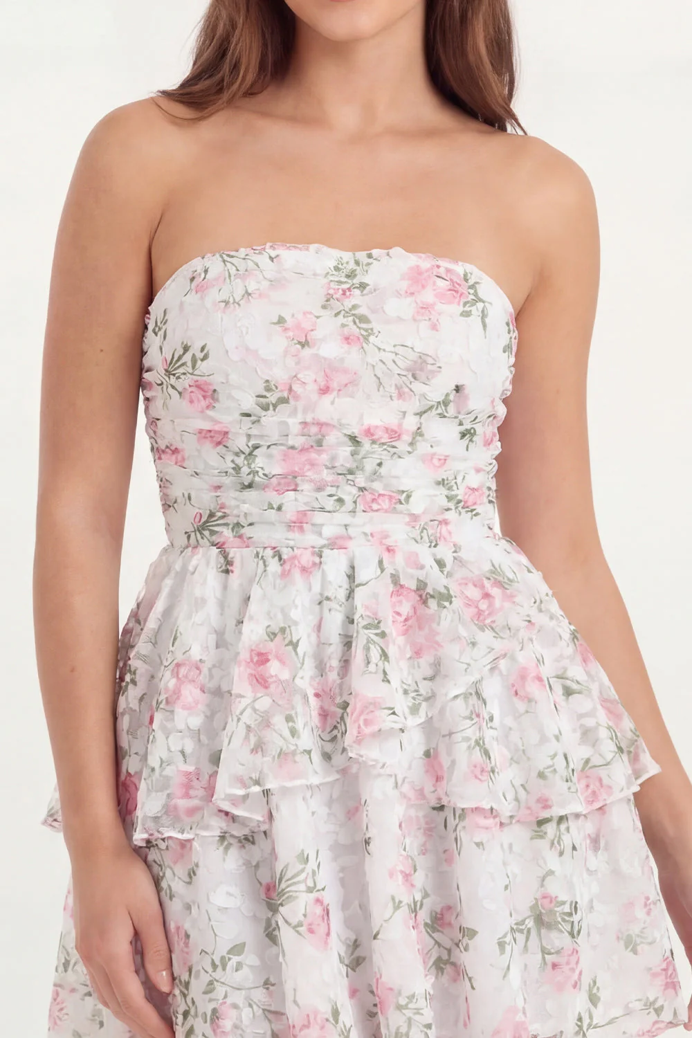 Robe de remise de diplôme à la ligne A Strapless Fleur Rose Bustier - Image 3