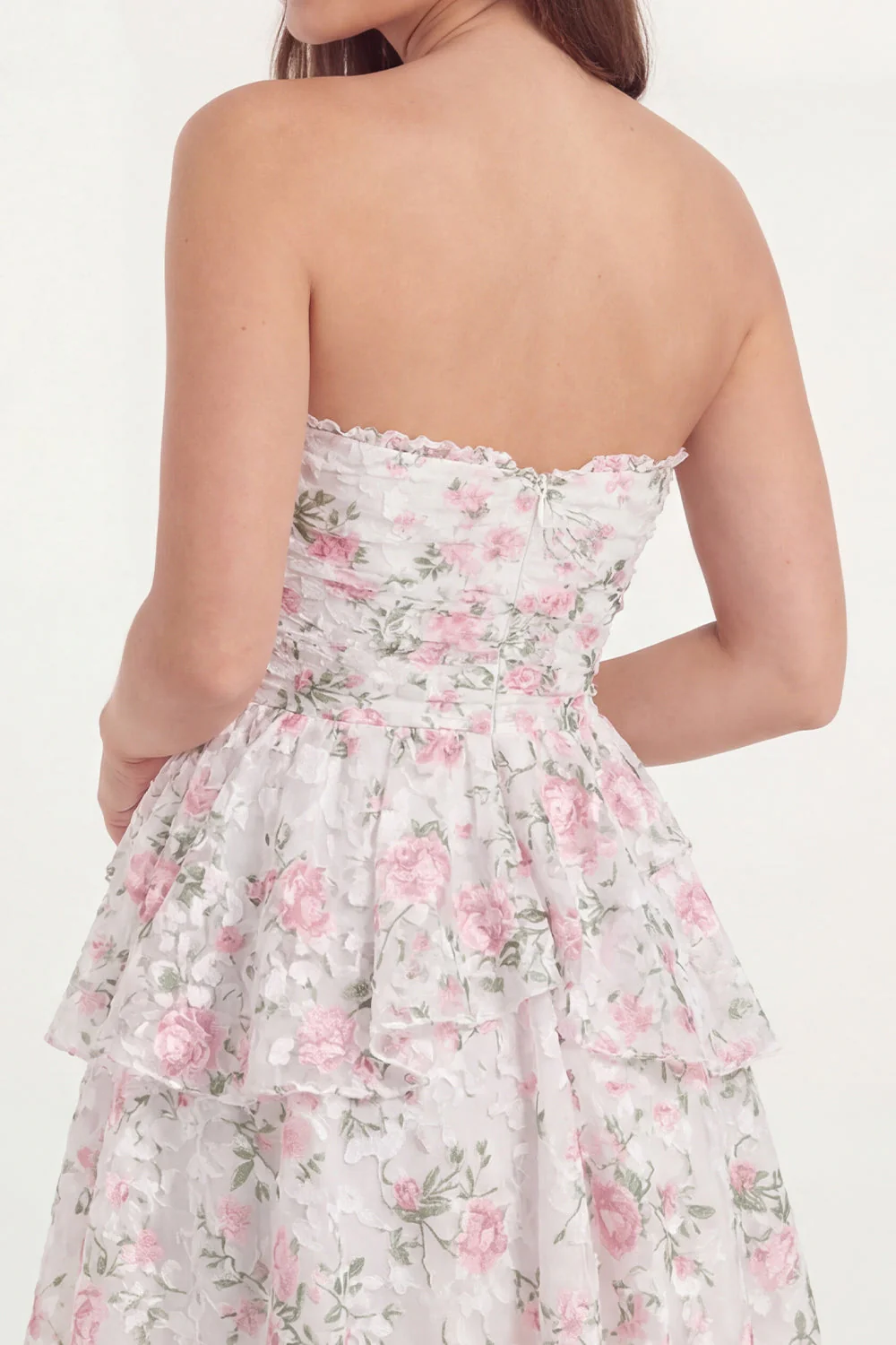 Robe de remise de diplôme à la ligne A Strapless Fleur Rose Bustier - Image 4