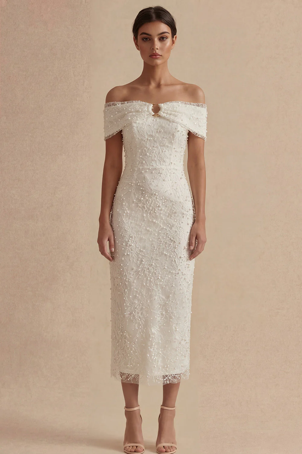 Robe de remise de diplôme blanche bodycon bodycon dégagé avec des perles