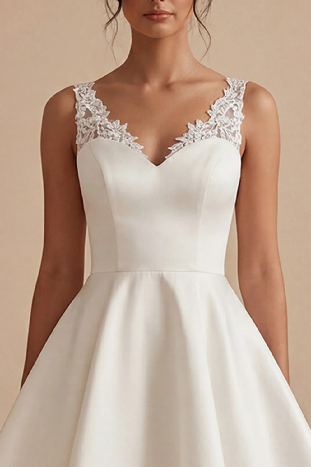 Robe de remise de diplôme blanche courte à col en V avec ligne A et en dentelle - Image 3