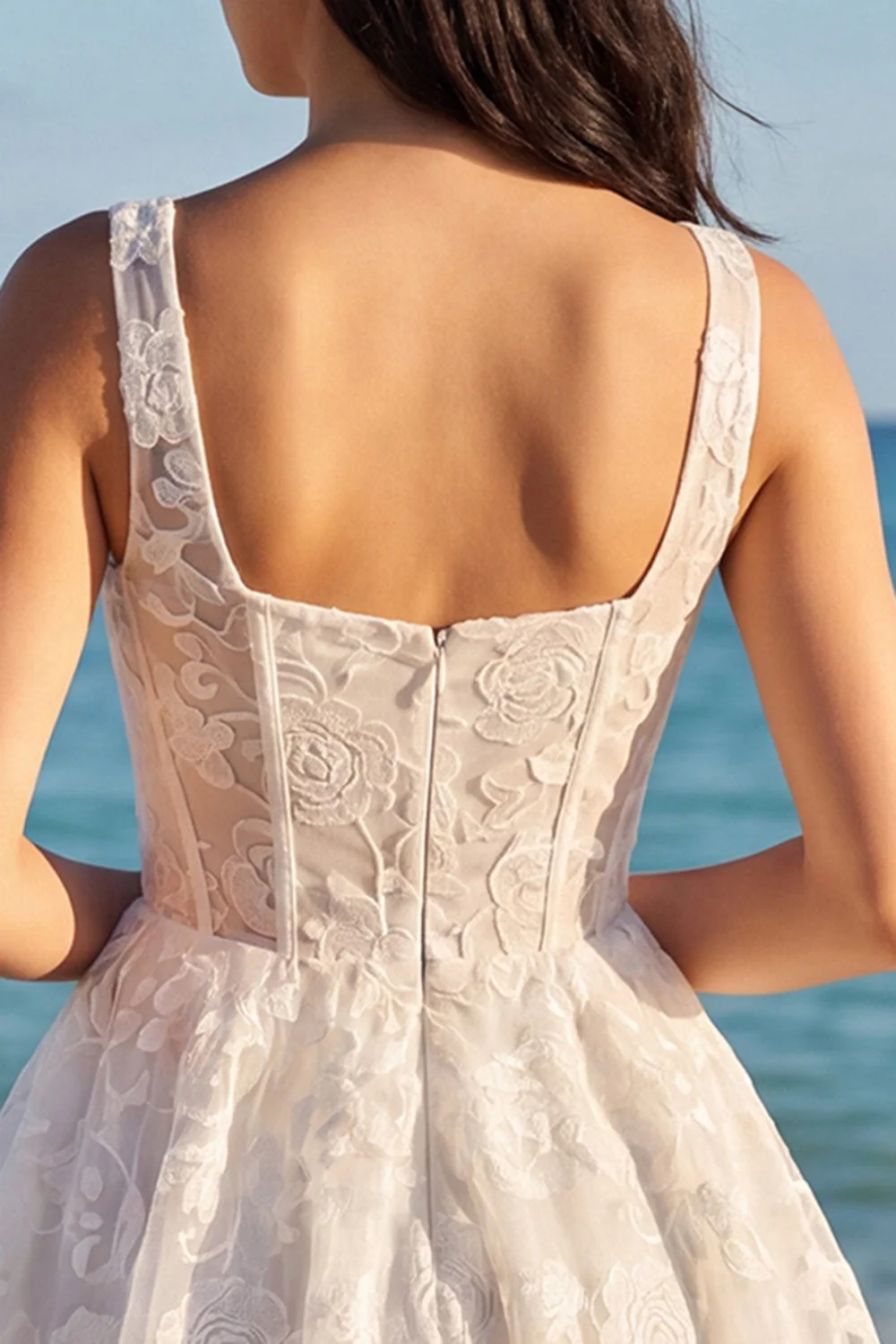 Robe de remise de diplôme Corset à col carré en ivoire fleuri A - Image 4
