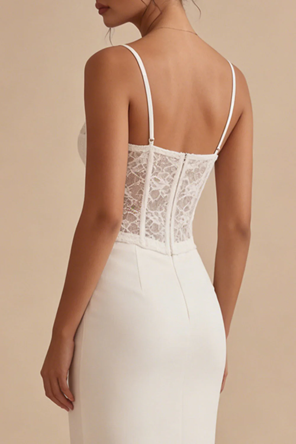 Robe de remise de diplôme corset blanche à bretelles fines longueur cheville avec dentelle - Image 4