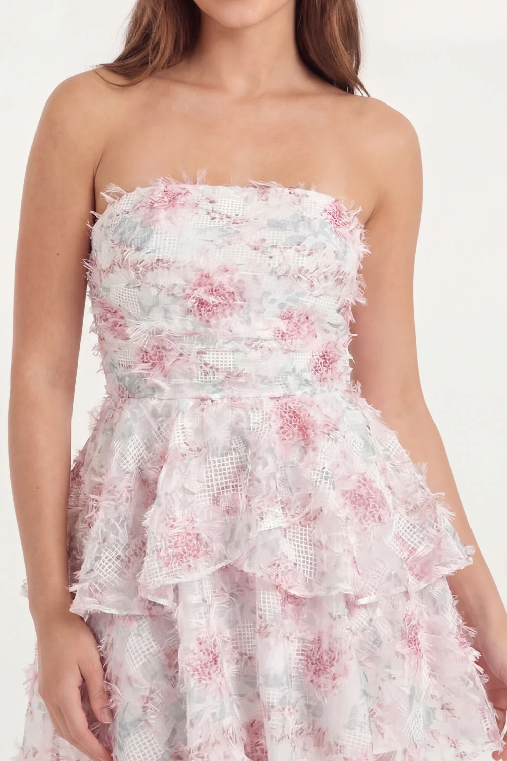 Robe de remise de diplôme courte à la ligne A à volants à étages fleur rose blanche - Image 3