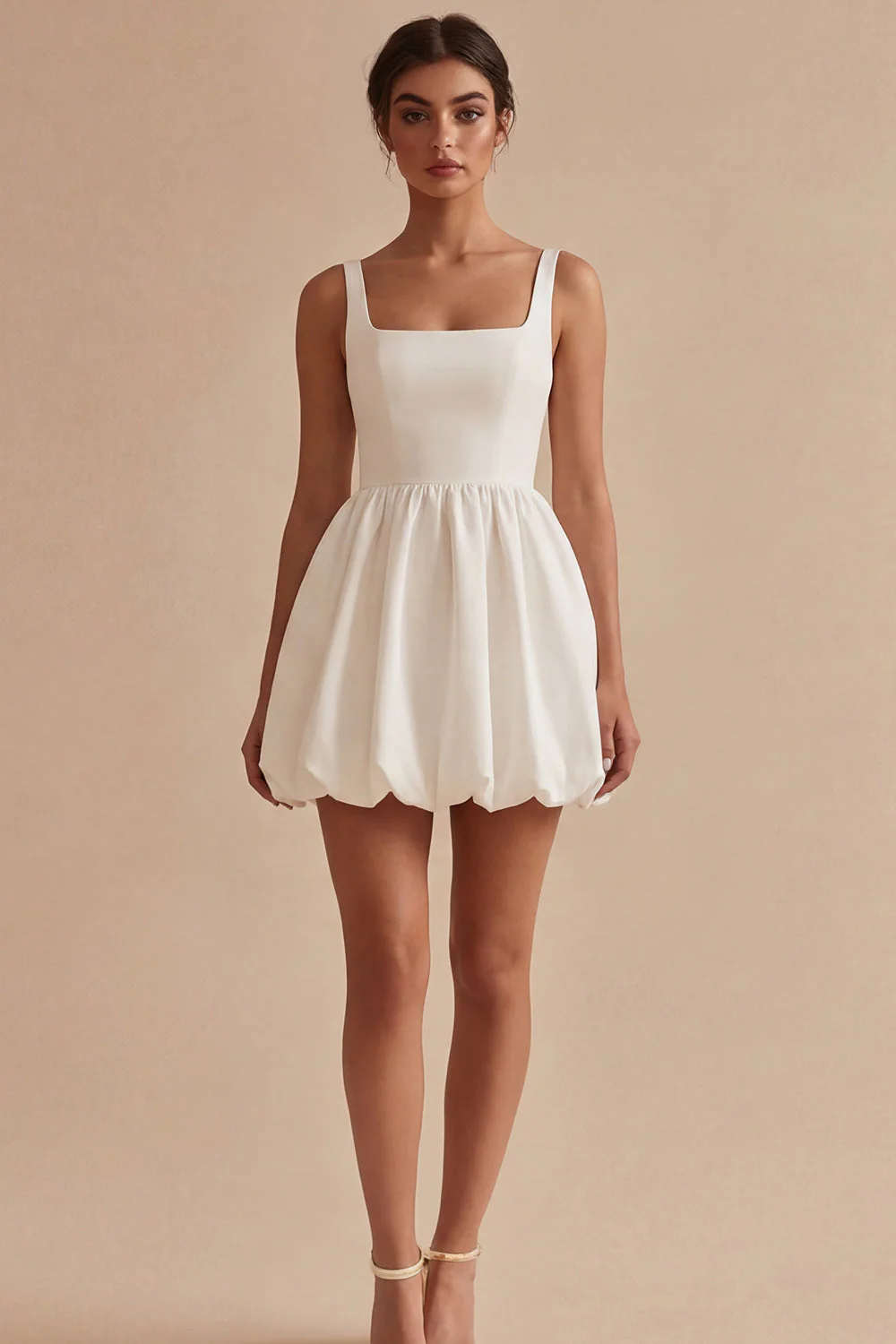 Robe de remise de diplôme courte blanche à col carré A Line