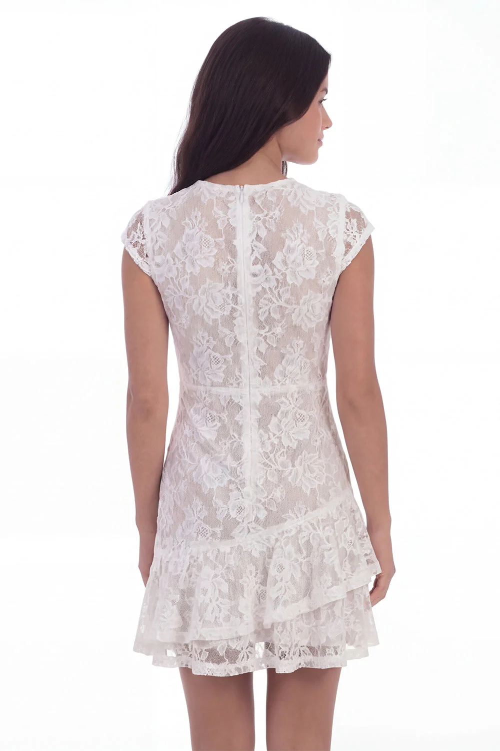 Robe de remise de diplôme courte en dentelle blanche, col rond à volants, manches - Image 2