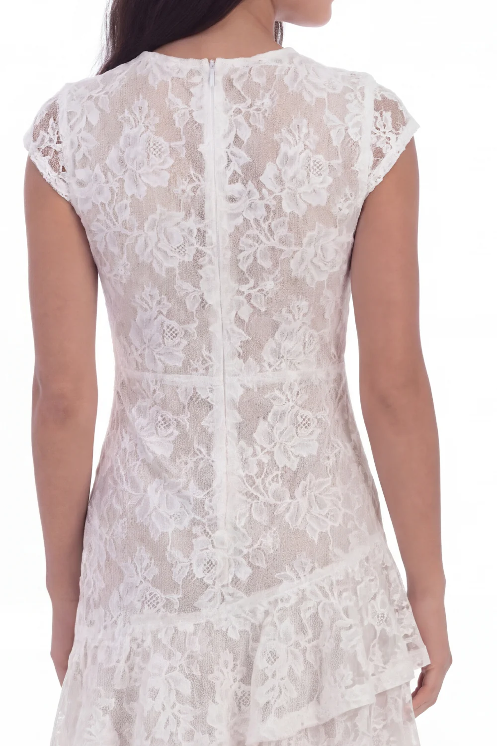 Robe de remise de diplôme courte en dentelle blanche, col rond à volants, manches - Image 5