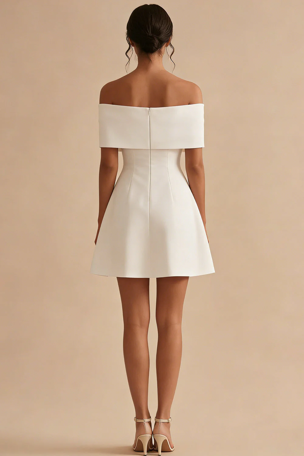 Robe de remise de diplôme courte en satin blanche à épaules décollées avec un nœud - Image 2