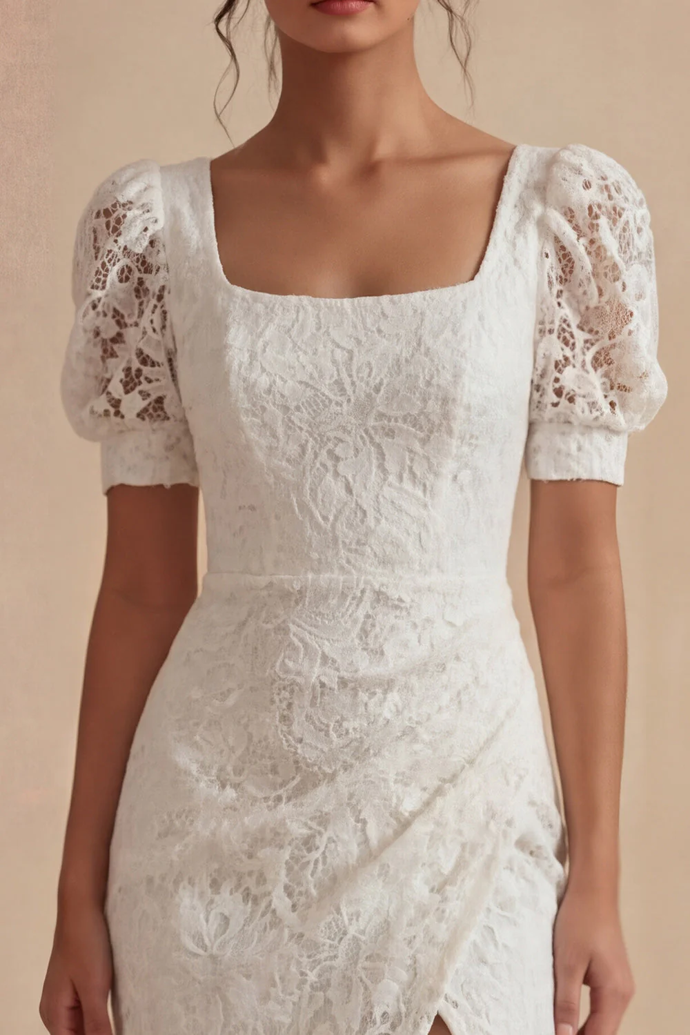 Robe de remise de diplôme en dentelle blanche, manches bouffantes, longueur cheville - Image 3