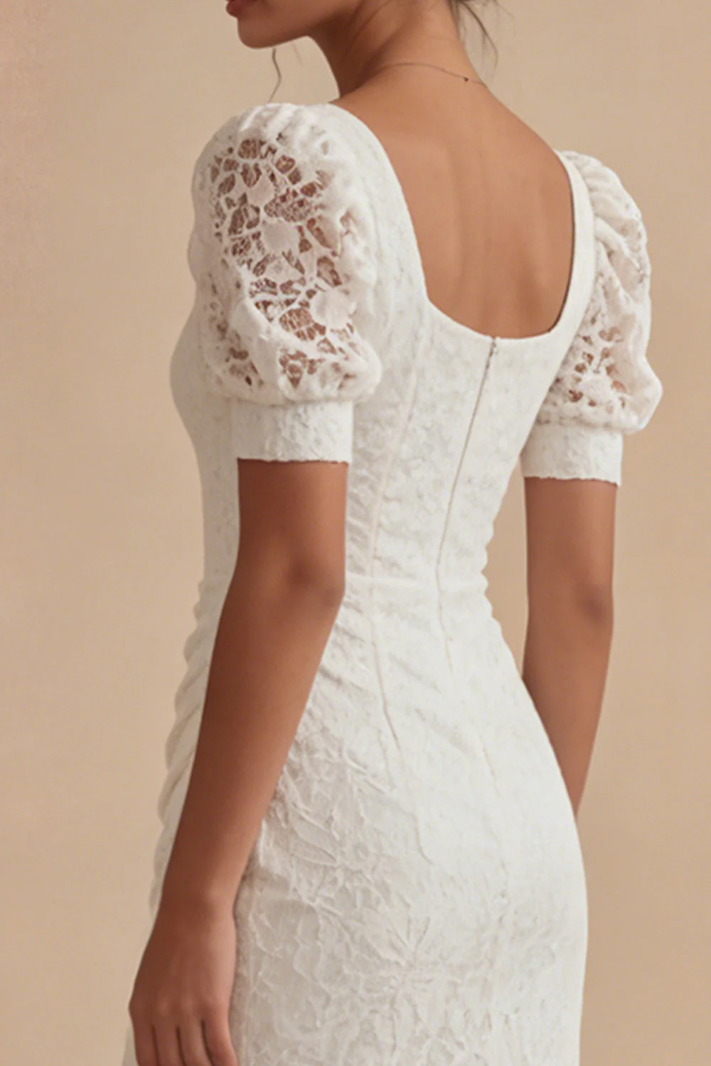 Robe de remise de diplôme en dentelle blanche, manches bouffantes, longueur cheville - Image 4