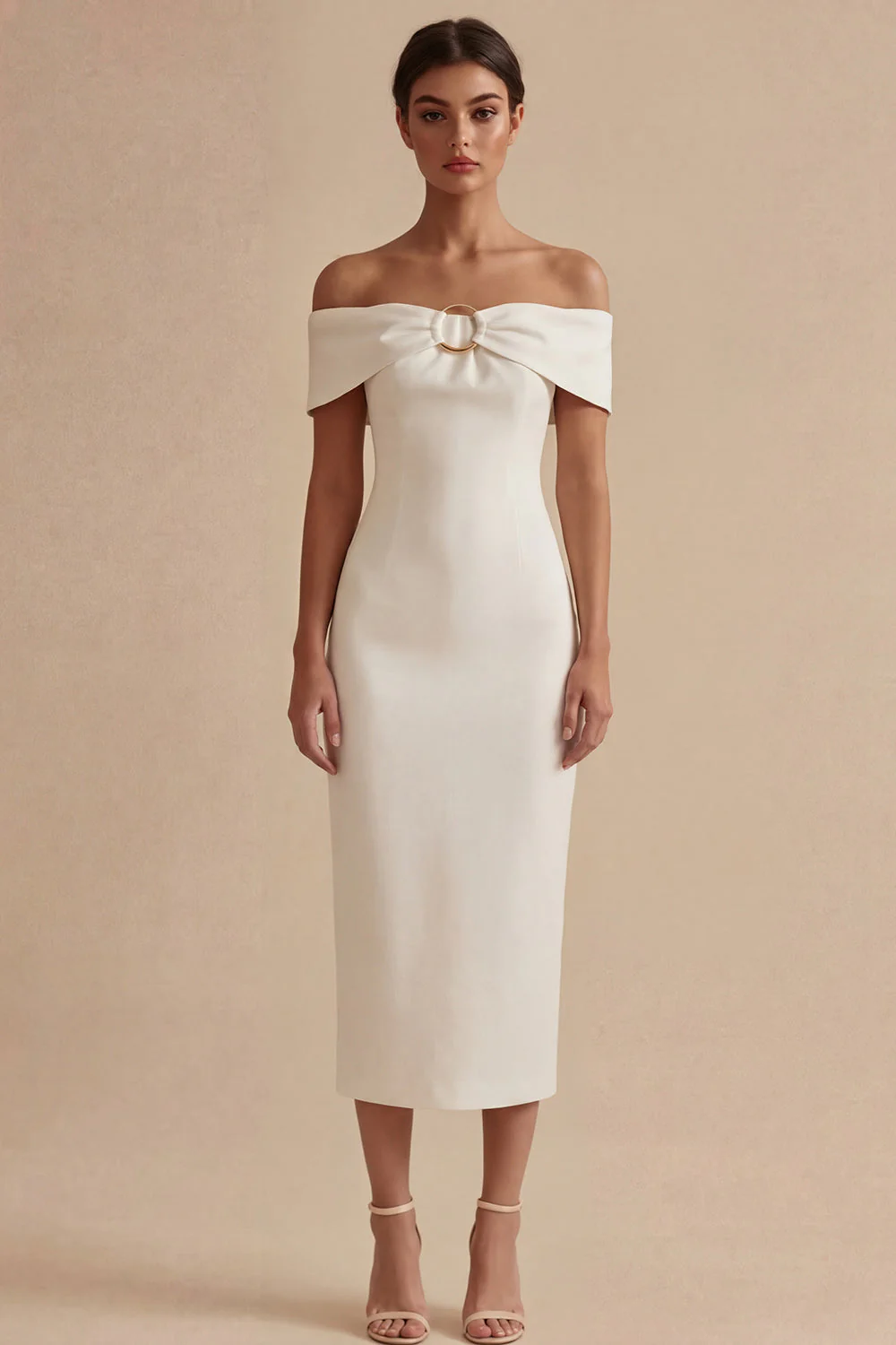 Robe de remise de diplôme midi bodycon blanche à épaules dénudées