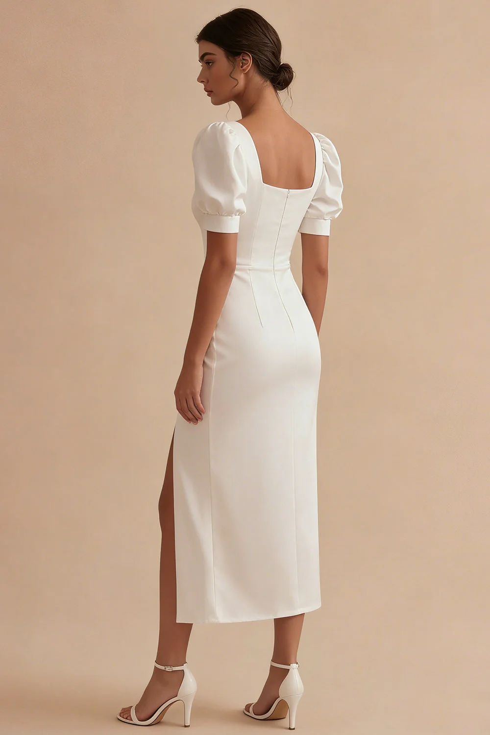 Robe de remise de diplôme midi midi en satin blanc à col carré - Image 2