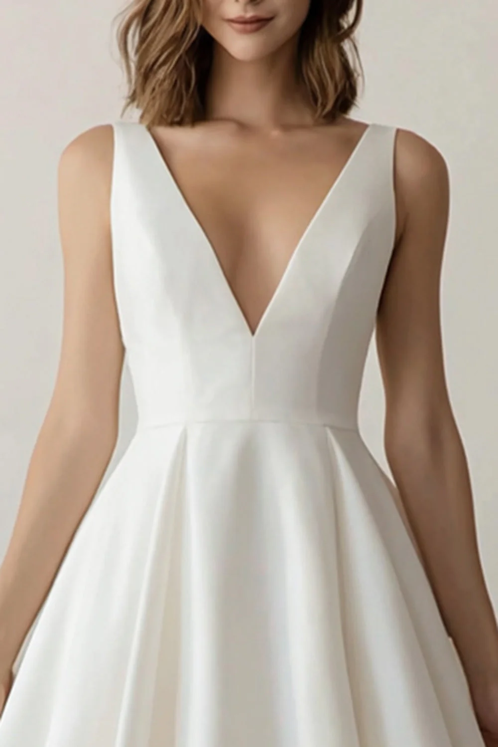 Robe de remise de diplôme simple en satin à col en V ligne blanche - Image 3