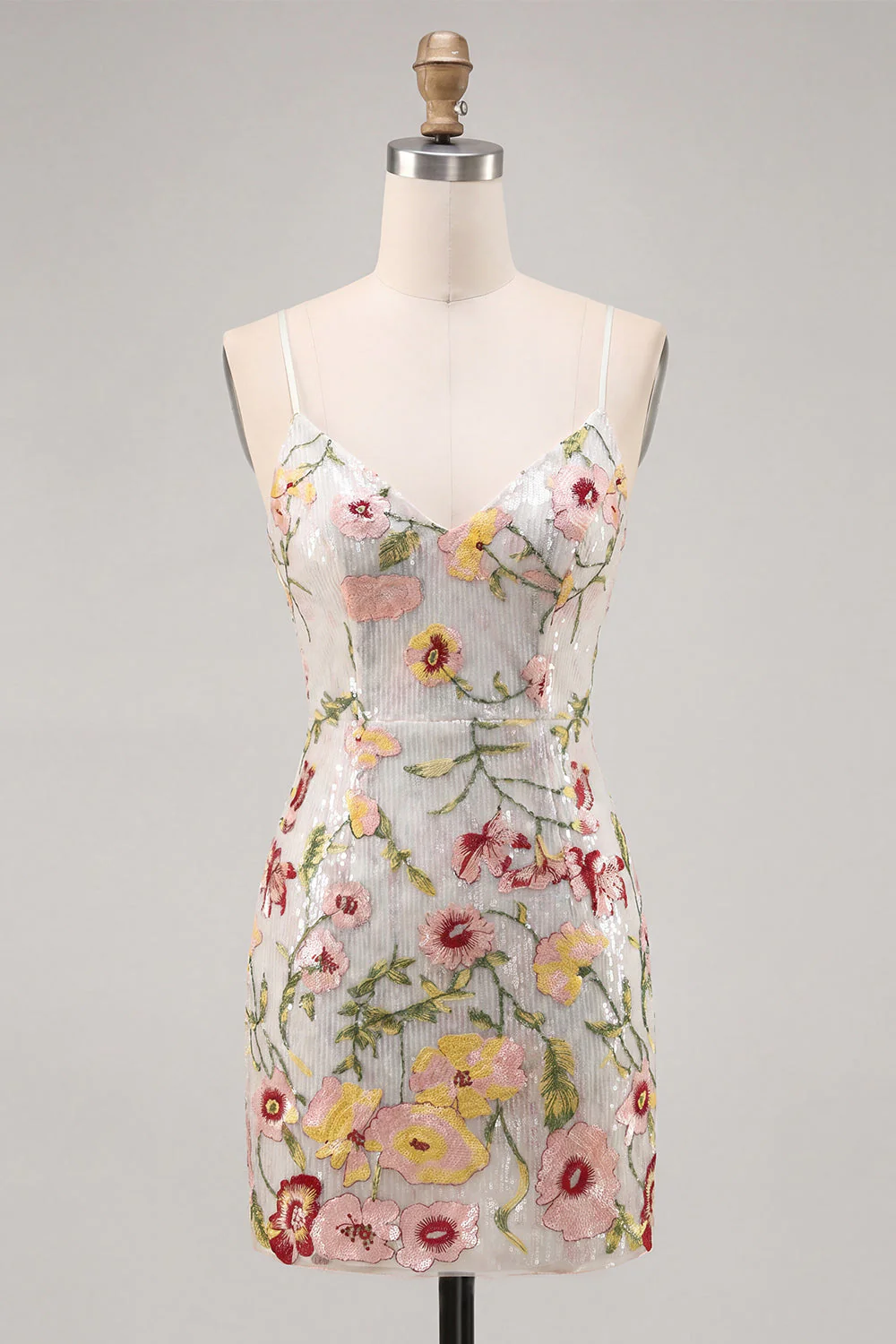 Robe de rentrée à la maison à ongles en ivoire scintillante Bodycon à fines florales