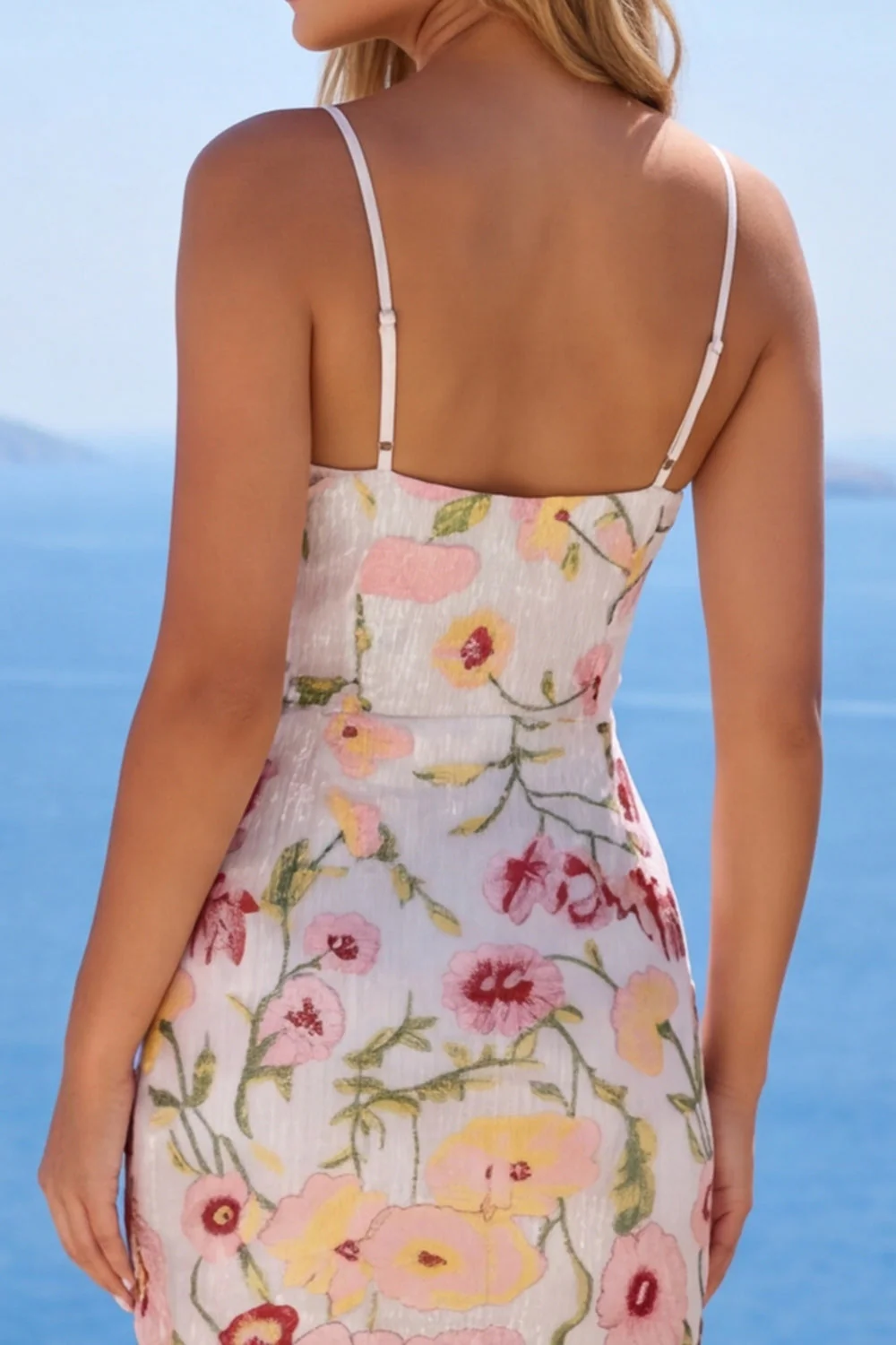Robe de rentrée à la maison à ongles en ivoire scintillante Bodycon à fines florales - Image 6